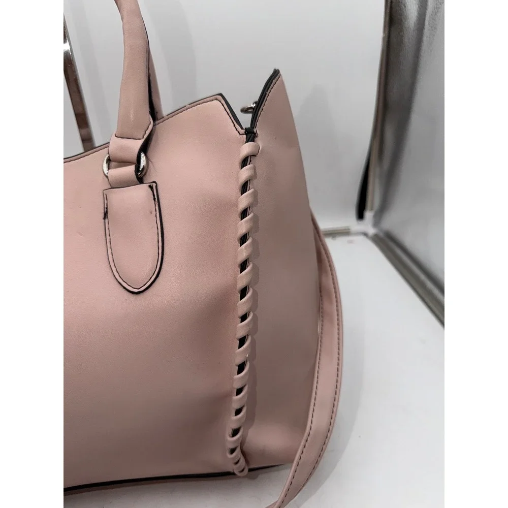 London Fog Blush Pink Whipstitch Satchel Crossbody Bag Tote Silver Hardware